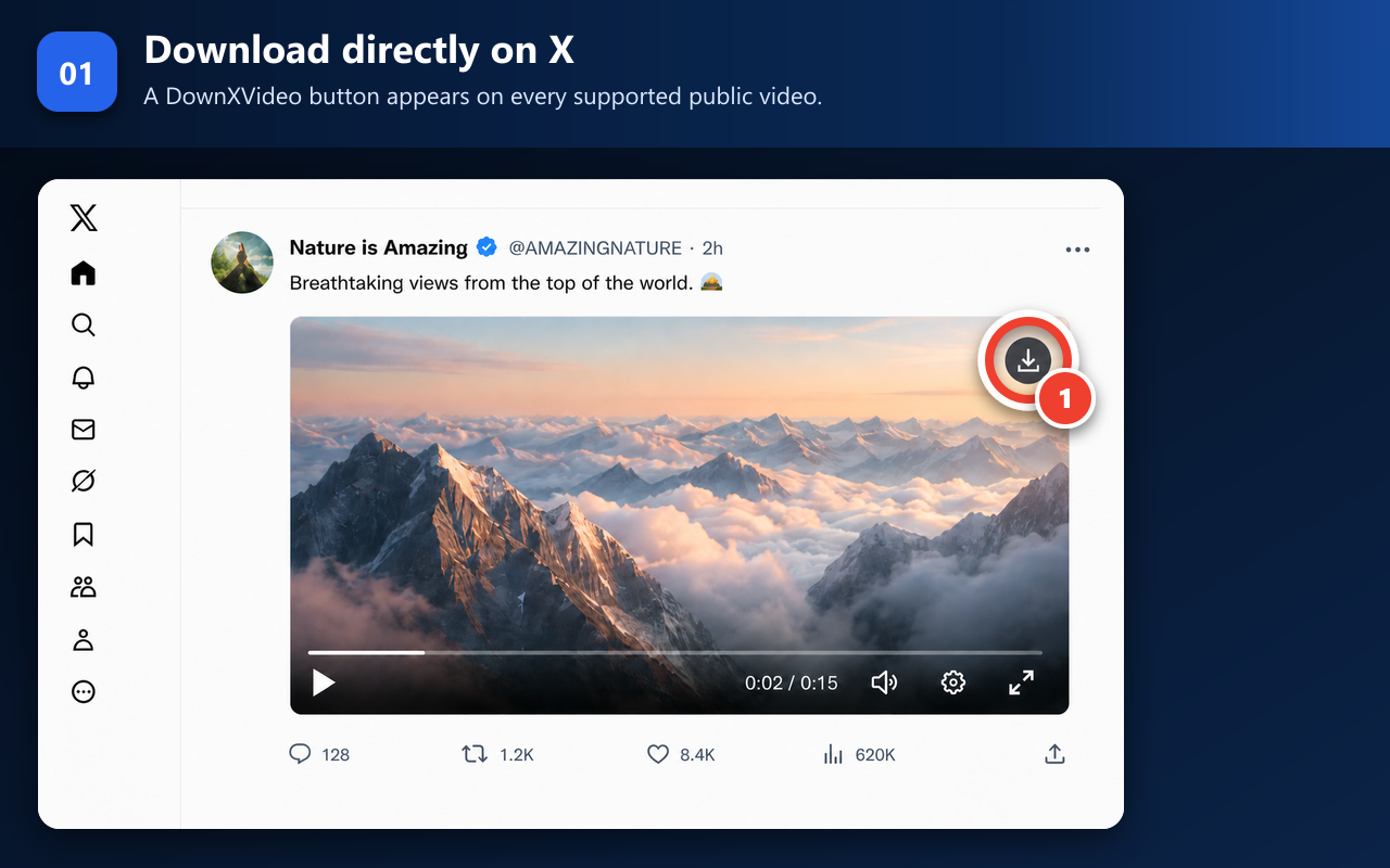 A public X video with the DownXVideo circular download button in the top-right corner