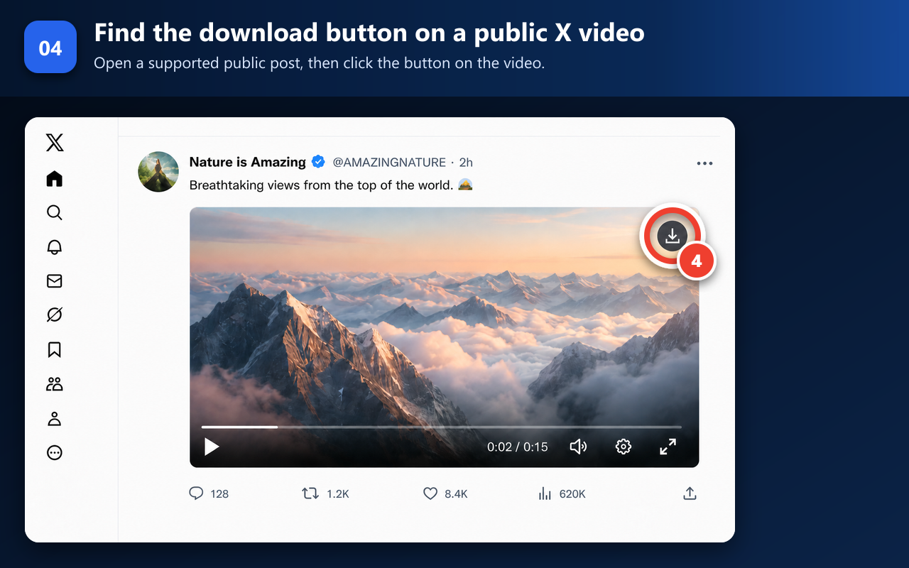 A Nature is Amazing public X video with the DownXVideo button clearly marked.